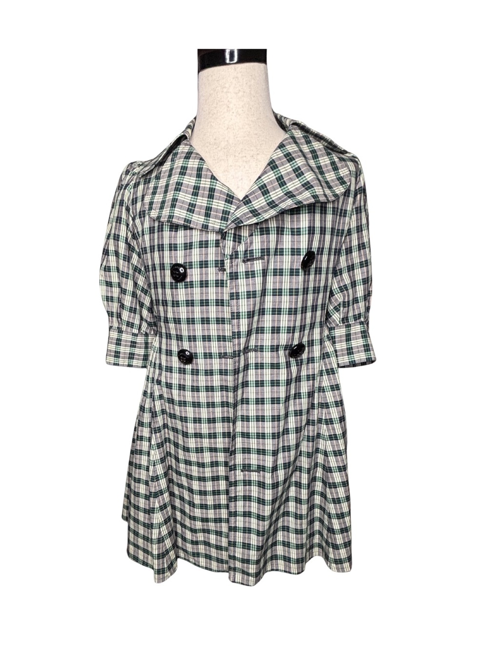 Burberry Blue Label | Plaid Short-Sleeve Double-Breasted Peacoat Top